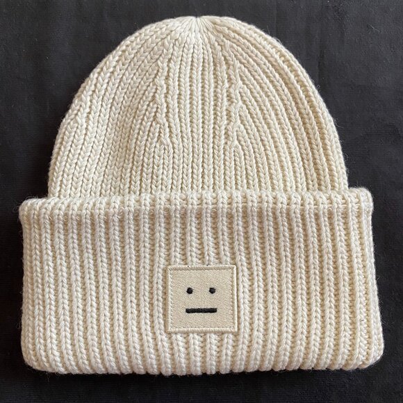 Acne Studios Embroidered Smiley Logo Knit Hat Women